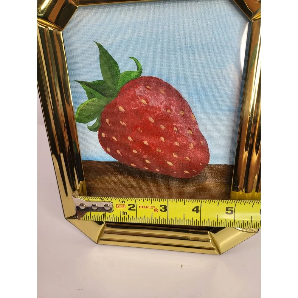 Vintage Fetco Gold Frame with Original Strawberry Painting Fruit Wall Decor 5x7